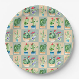 cactus love - watercolor (2) paper plate