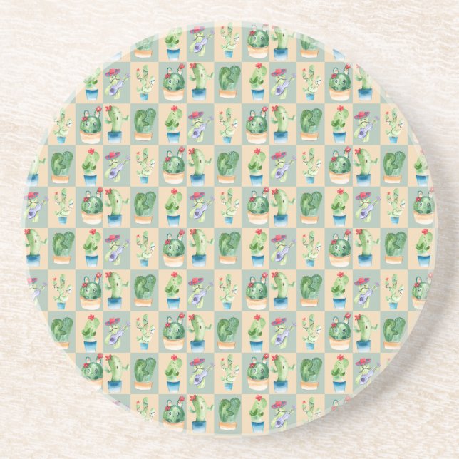 cactus love - watercolor coaster (Front)