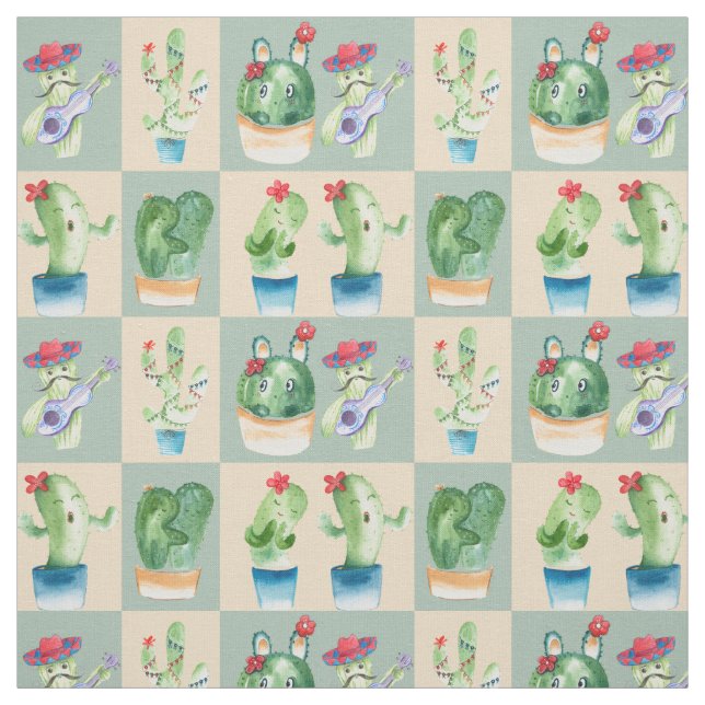 cactus love - watercolor, fabric (Swatch)