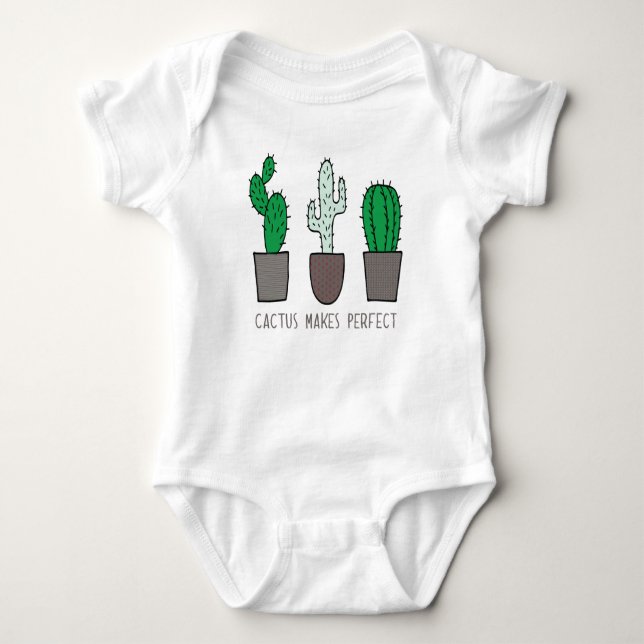 Cactus Makes Perfect Pun Baby Bodysuit (Front)