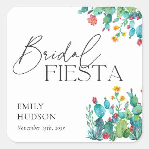 Cactus Mexican Fiesta Bridal Shower Square Sticker