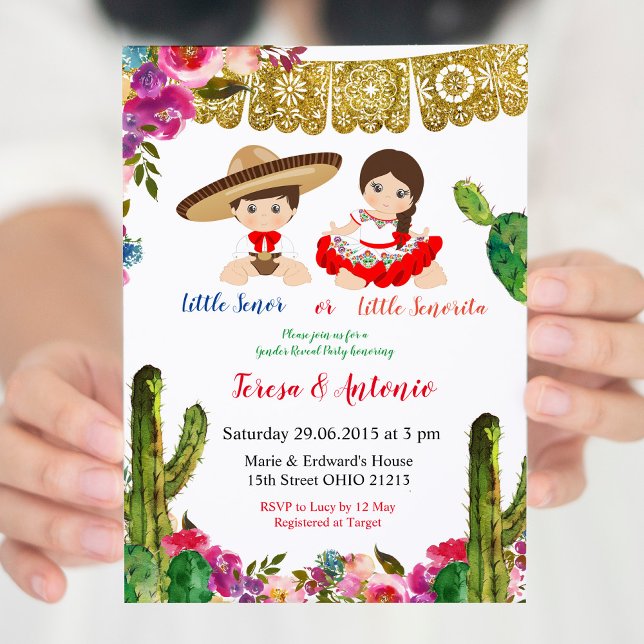 Cactus Mexican Gender Reveal Baby Shower Invitation (Creator Uploaded)