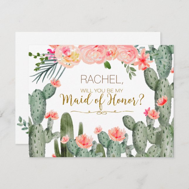 Cactus Mexican Will You Be My Maid of Honour Card (Front/Back)