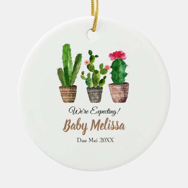 Cactus Minimalist We're Expecting Parents Gift Ceramic Tree Decoration (Front)
