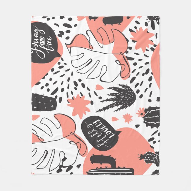 Cactus, monstera: modern seamless pattern. fleece blanket (Front)