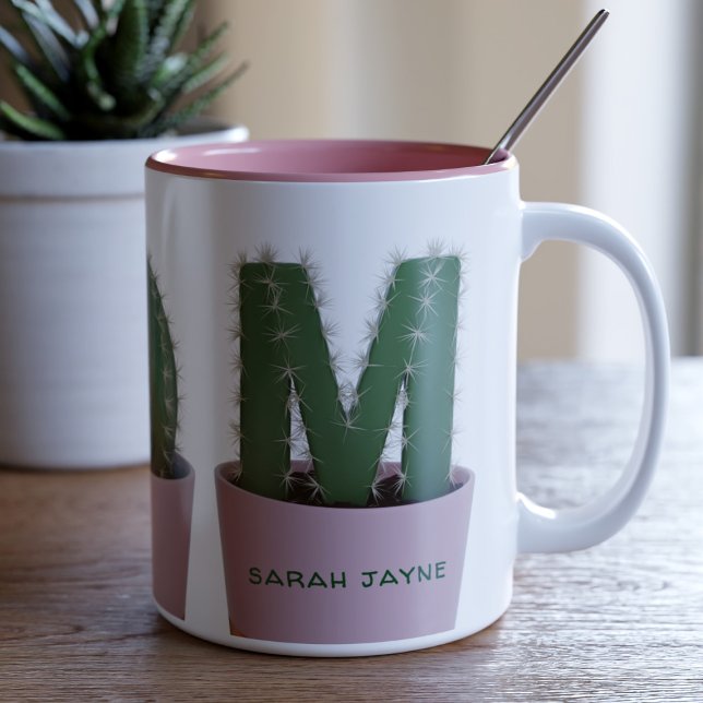 Cactus Mum Succulent Plants Two-Tone Coffee Mug (Perfect coffee mug for the mom that loves cacti. Just add her name)