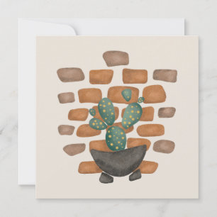 Cactus Oasis: Brick Wall Decor Inspired by Nature Holiday Card