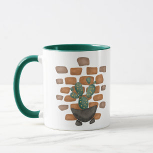 Cactus Oasis: Brick Wall Decor Inspired by Nature Mug