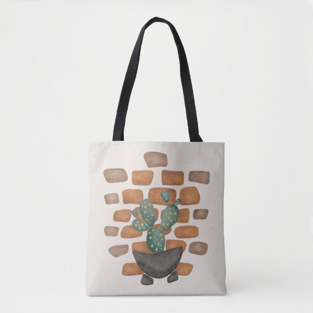 Cactus Oasis: Brick Wall Decor Inspired by Nature Tote Bag (Front)