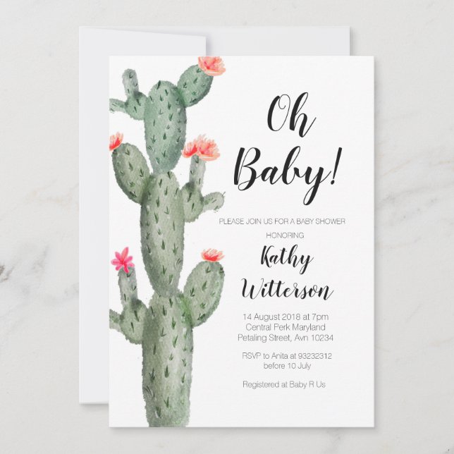 Cactus oh baby shower invitation (Front)