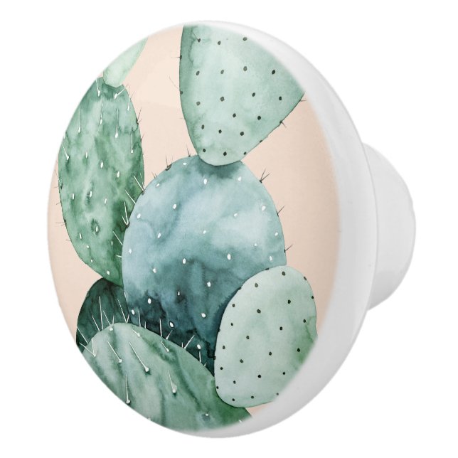 Cactus on Coral Ceramic Knob (Right)