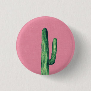 Cactus on pink. Green cacti. Botanical watercolor 3 Cm Round Badge