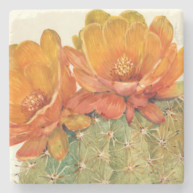 Cactus Orange Blossoms Stone Coaster (Front)