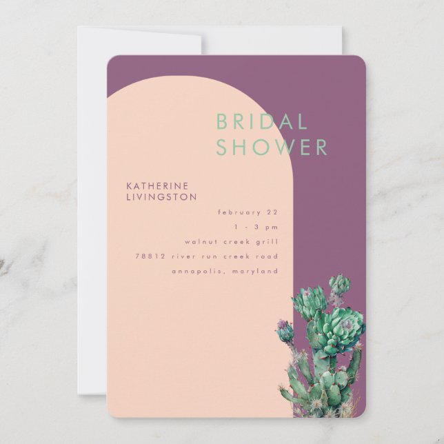 Cactus Orchid & Blush Geometric Bridal Shower Invitation (Front)