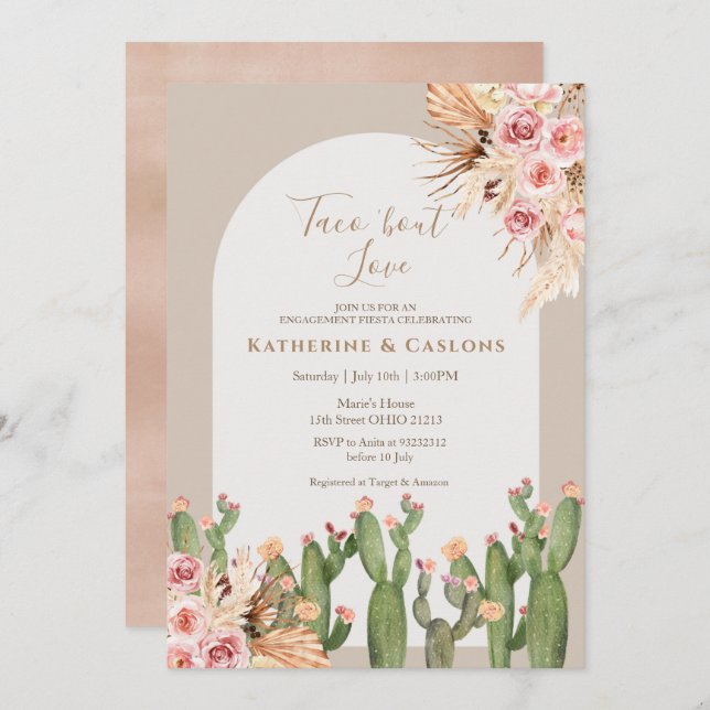 Cactus Pampas Grass Taco Bout Love Engagement  Invitation (Front/Back)