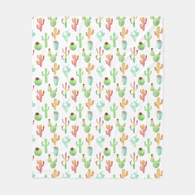 Cactus Pastel Watercolor Pattern Fleece Blanket (Front)