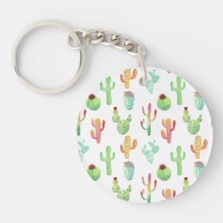 Cactus Pastel Watercolor Pattern Key Ring