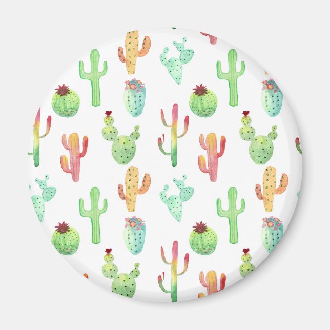Cactus Pastel Watercolor Pattern Magnet (Front)