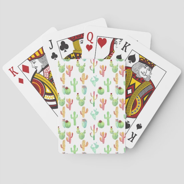 Cactus Pastel Watercolor Pattern Playing Cards (Back)