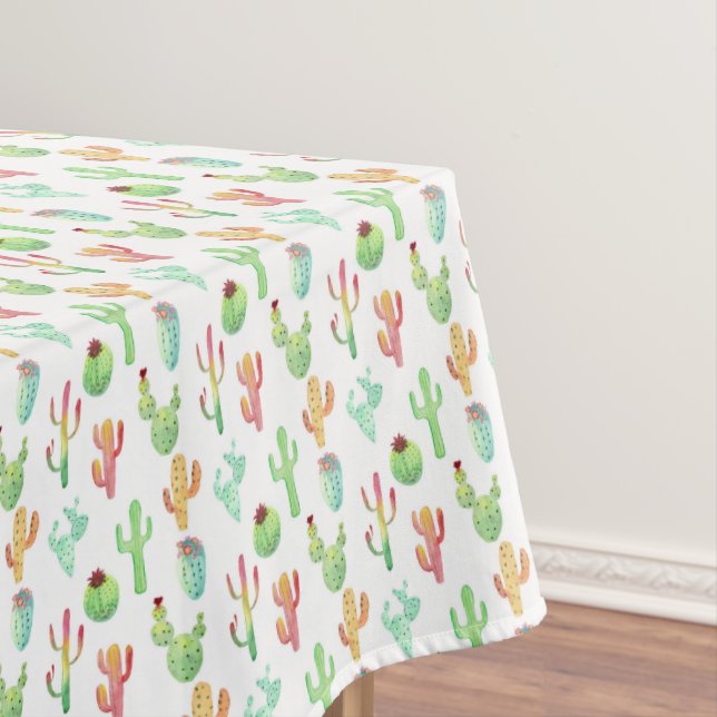 Cactus Pastel Watercolor Pattern Tablecloth (In Situ)