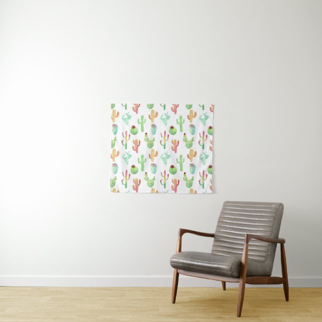 Cactus Pastel Watercolor Pattern Tapestry (In Situ (Horizontal))