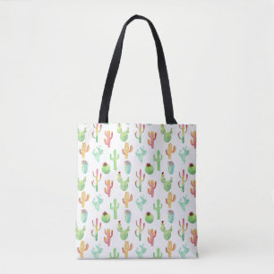 Cactus Pastel Watercolor Pattern Tote Bag