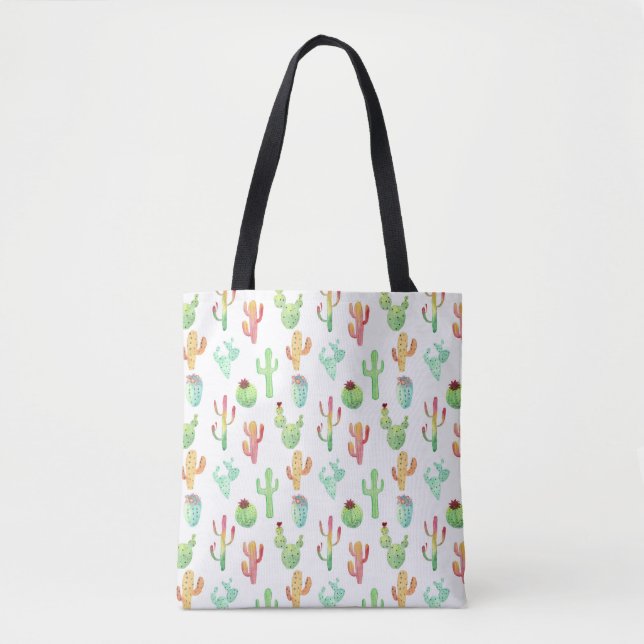 Cactus Pastel Watercolor Pattern Tote Bag (Front)