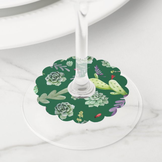 Cactus Pattern 3 Wine Glass Tag (Close Up)