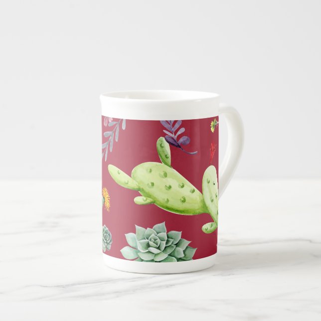 Cactus Pattern 4 Bone China Mug (Front Right)