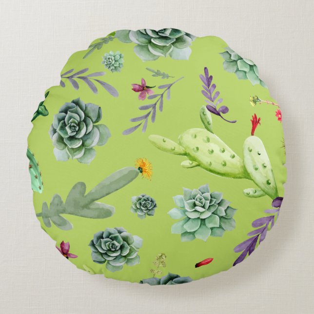 Cactus Pattern 6 Round Cushion (Front)