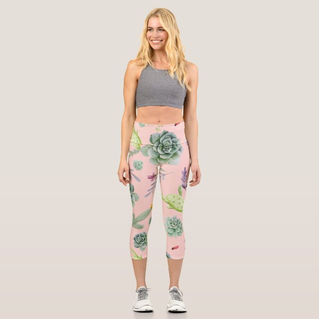 Cactus Pattern 8 Capri Leggings (Front)