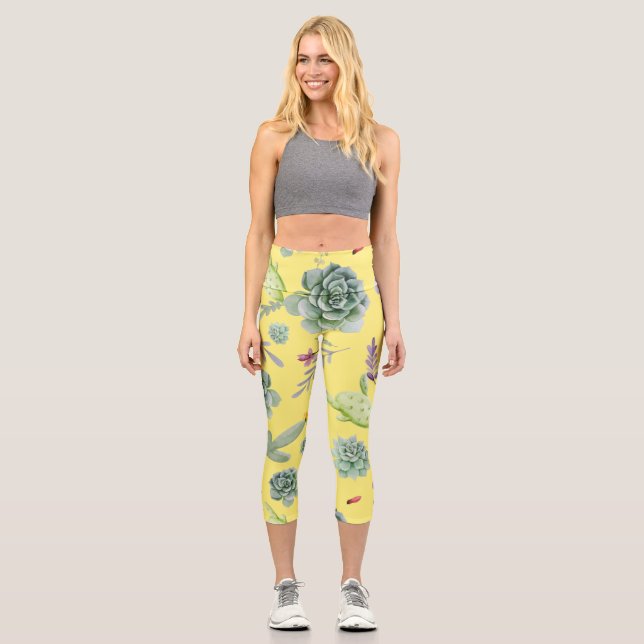 Cactus Pattern 9 Capri Leggings (Front)