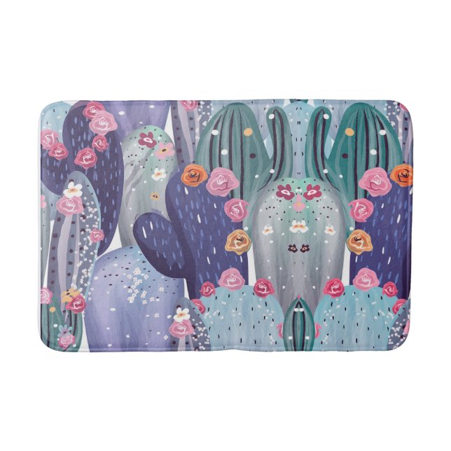 Cactus Pattern Colourful Watercolor Bath Mat (Front)