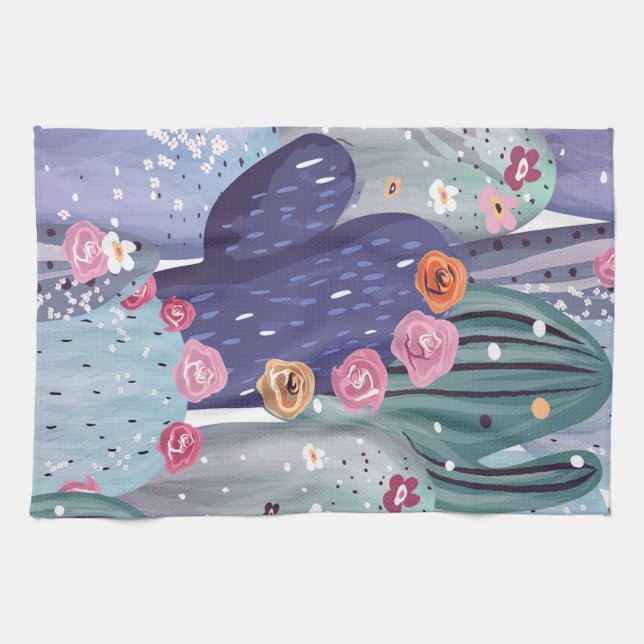 Cactus Pattern Colourful Watercolor Tea Towel (Horizontal)