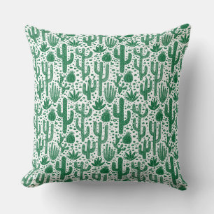 Cactus Pattern - Forest Green and White Cushion