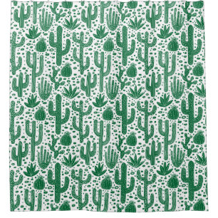 Cactus Pattern - Forest Green and White Shower Curtain