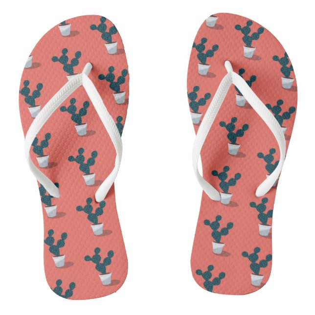 Cactus Pattern on Coral Jandals (Footbed)