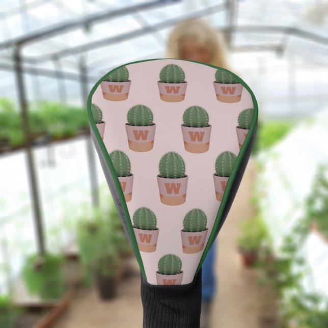 Cactus Pattern Pink and Green Monogrammed Driver Golf Head Cover (Are you on the hunt for a cute and colorful golf head cover? Look no further!)
