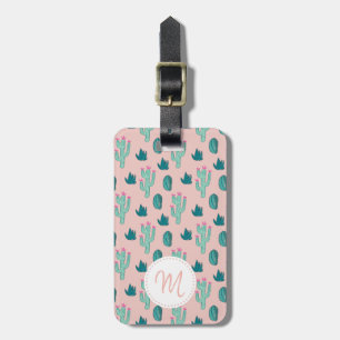 Cactus Pattern, Pink, Green, Feminine   Monogram Luggage Tag