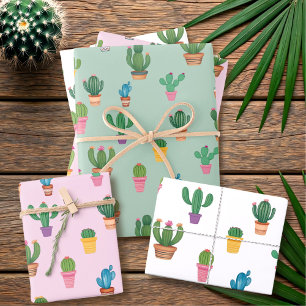 Cactus Pattern Plant Mum Wrapping Paper Sheets