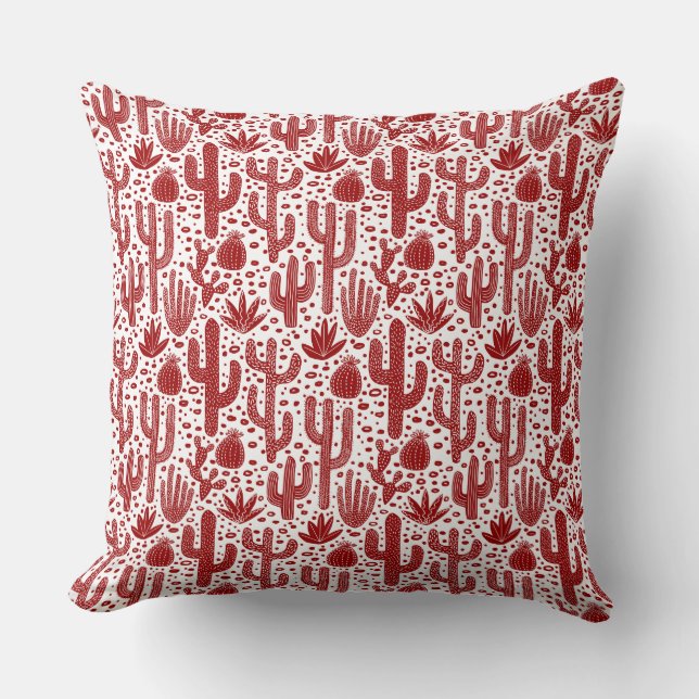 Cactus Pattern - Ruby Red and White Cushion (Front)