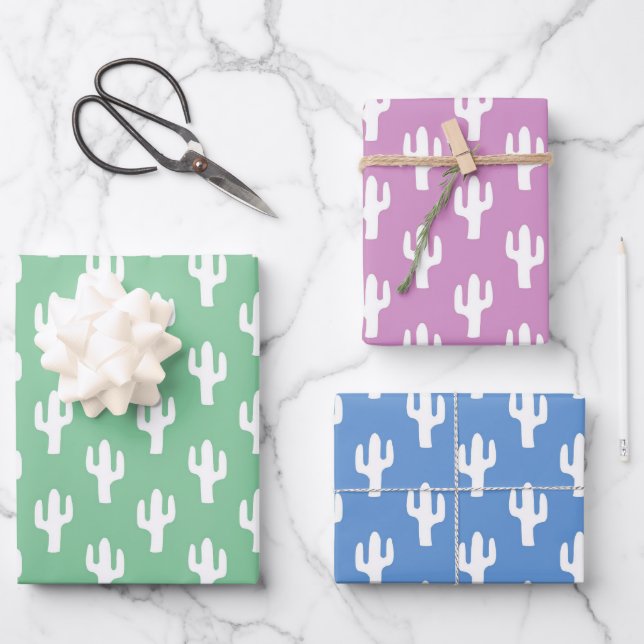 Cactus Pattern Sherbet Colours Desert Modern Fun Wrapping Paper Sheet (Front)