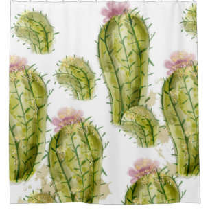 Cactus pattern watercolor shower curtain