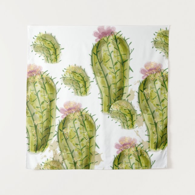 Cactus pattern watercolor tapestry (Front)
