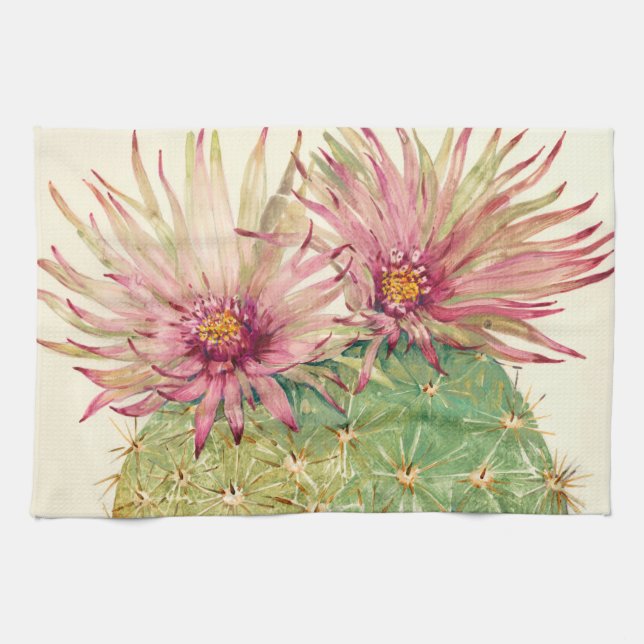 Cactus Pink Blossoms Tea Towel (Horizontal)