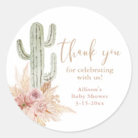 Cactus pink floral boho girl baby shower thank you