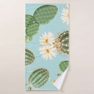 Cactus, pink flowers: light decor bath towel