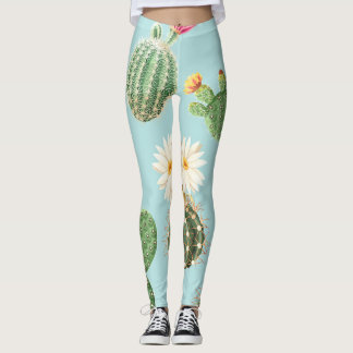 Cactus, pink flowers: light decor leggings