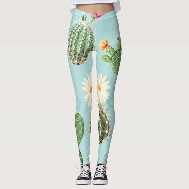 Cactus, pink flowers: light decor leggings (Front)