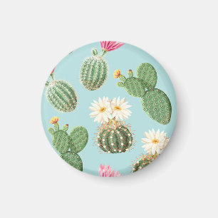 Cactus, pink flowers: light decor magnet